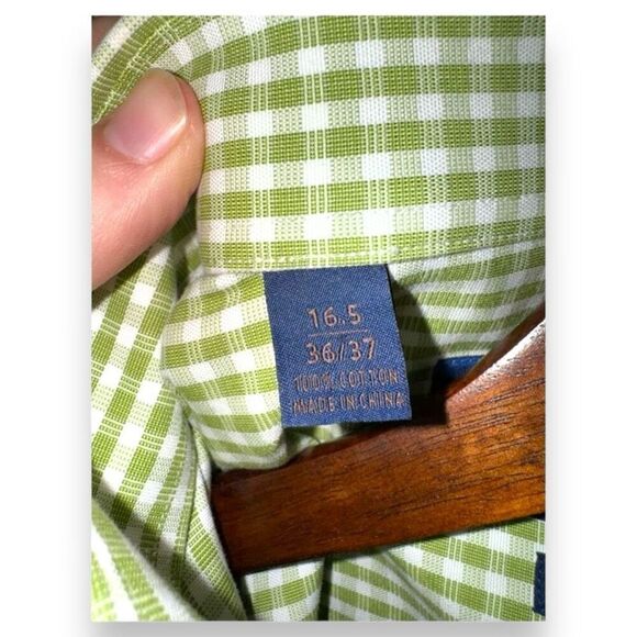 David Donahue Green Check Trim Fit Dress Shirt Size L 16.5 36 - Picture 3 of 12